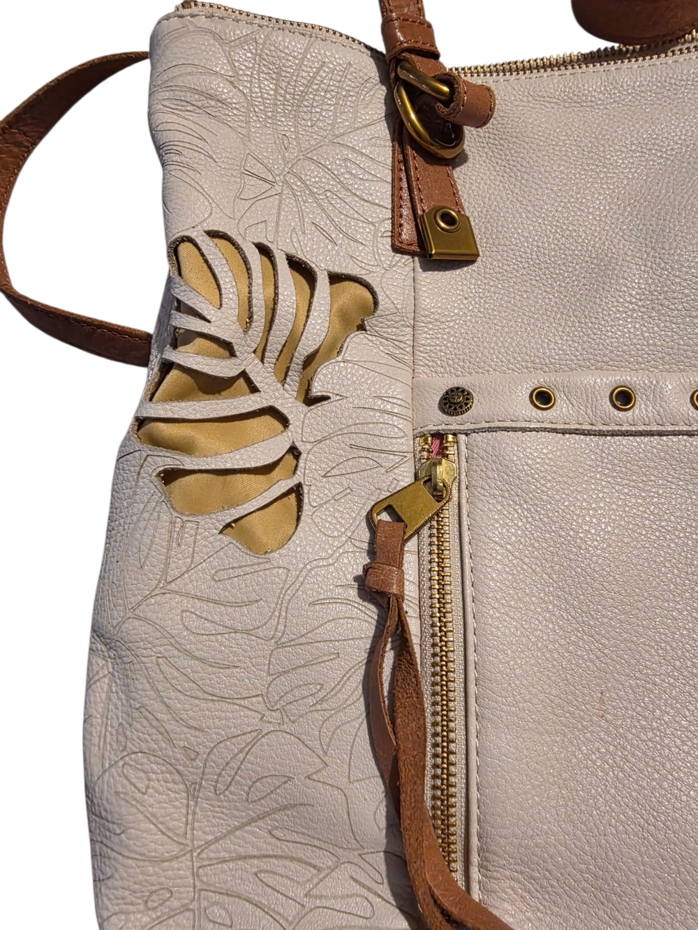 The Sak White Leather Monstera Leaf Cutout Tote - Picture 6 of 11